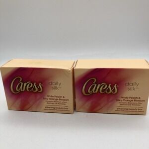 2  Caress Daily Silk White Peach & Orange Blossom Beauty Bars 3.75 OZ Orange Box